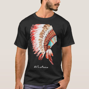 Montana Watercolor Native American Headdress T-Shirt