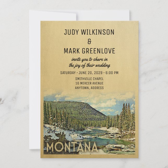 Montana Wedding Invitation Vintage Nature (Front)