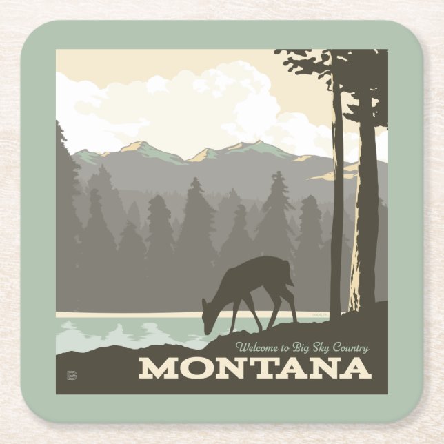 Montana | Welcome to Big Sky Country Square Paper Coaster (Front)