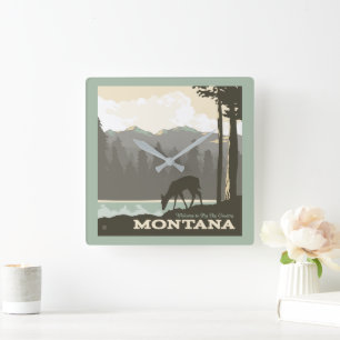 Montana   Welcome to Big Sky Country Square Wall Clock