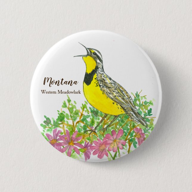 Montana Western Meadowlark State Bird 2 Inch Round Button (Front)