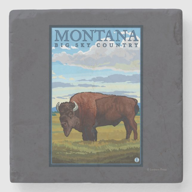 MontanaBison Vintage Travel Poster Stone Coaster (Front)