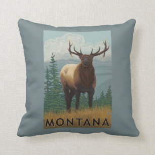 MontanaElk Scene Throw Pillow