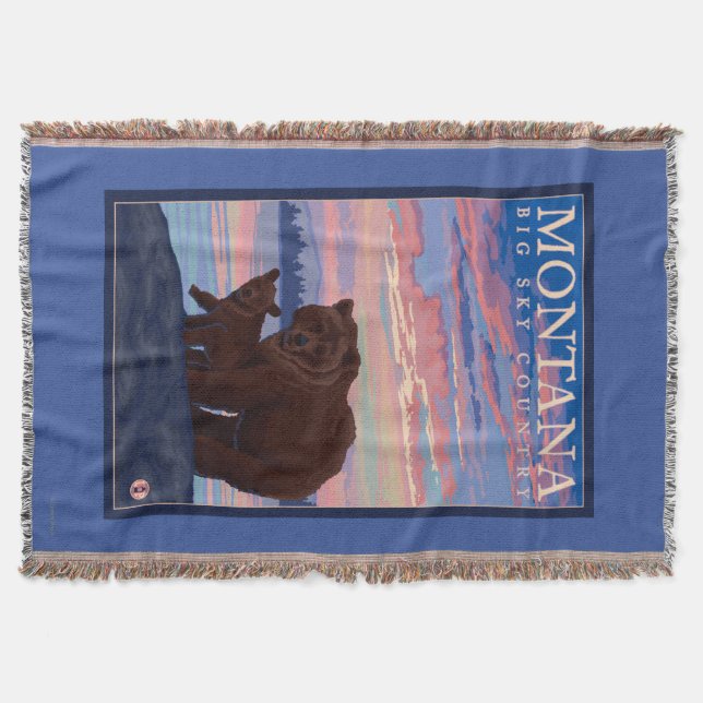 MontanaMomma Bear and Cub Vintage Travel Throw Blanket (Front)