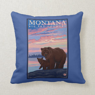 MontanaMomma Bear and Cub Vintage Travel Throw Pillow