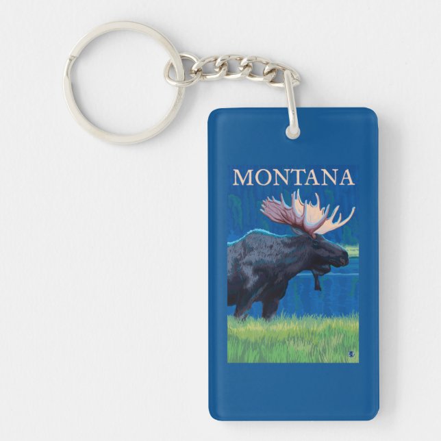 MontanaMoose Vintage Travel Poster Keychain (Front)