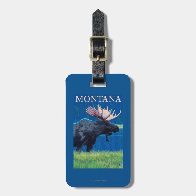 MontanaMoose Vintage Travel Poster Luggage Tag (Front Vertical)