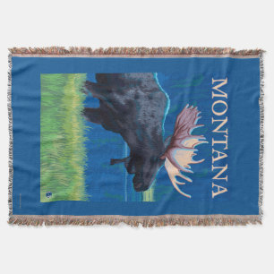 MontanaMoose Vintage Travel Poster Throw Blanket