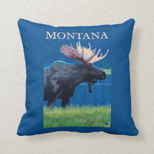 MontanaMoose Vintage Travel Poster Throw Pillow