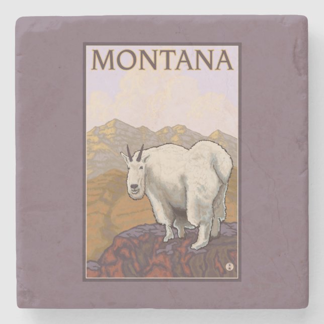 MontanaMountain Goat Vintage Travel Poster Stone Coaster (Front)