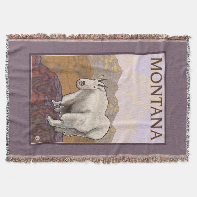 MontanaMountain Goat Vintage Travel Poster Throw Blanket (Front)