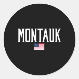 Montauk American Flag White Text Classic Round Sticker