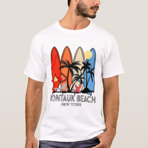 Montauk Beach New York Retro Surfboard Vintage T-Shirt
