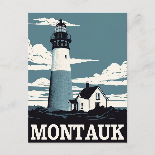 Montauk Lighthouse Retro Travel Postcard (Front)