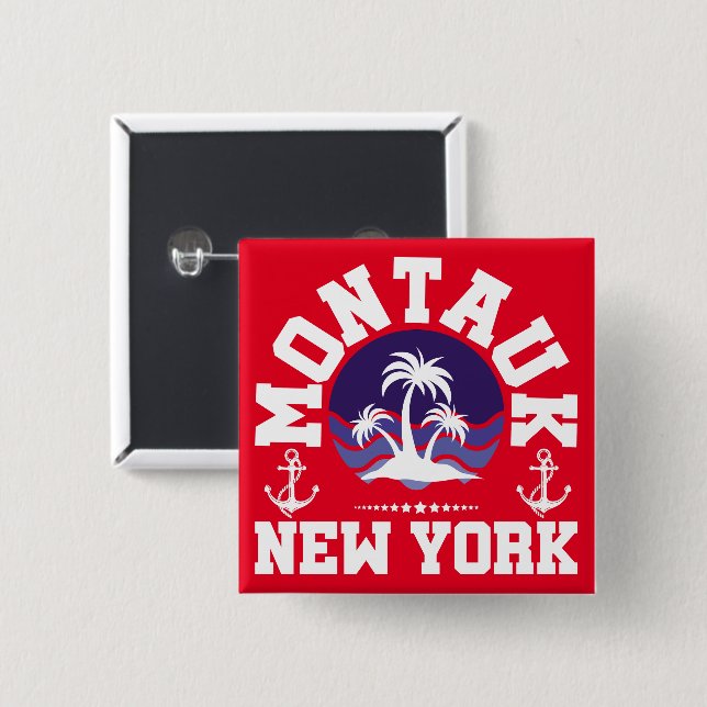 Montauk,New York 2 Inch Square Button (Front & Back)