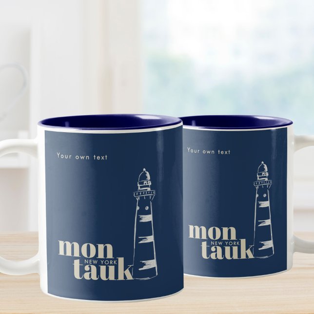 Montauk New York scribbled lighthouse  Two-Tone Coffee Mug (Creator Uploaded)
