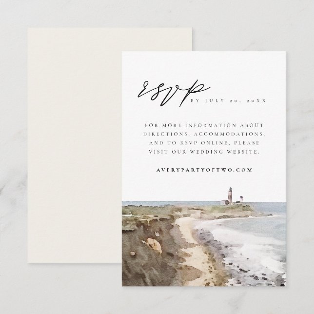 MONTAUK New York Watercolor Lighthouse RSVP Card (Front/Back)