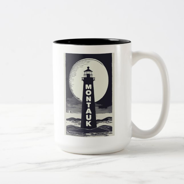 Montauk Point Lighthouse Moon Two-Tone Coffee Mug (Right)