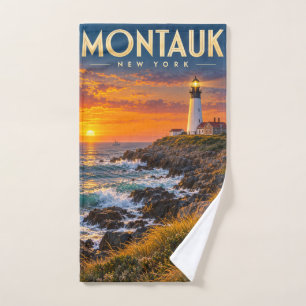 Montauk Point Lighthouse Sunset New York  Hand Towel