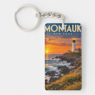 Montauk Point Lighthouse Sunset New York Keychain