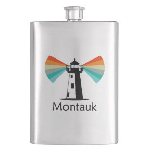 Montauk Point New York Lighthouse Rainbow Hip Flask