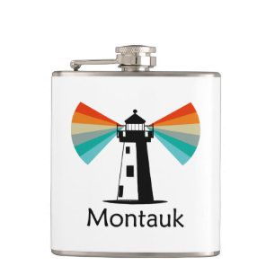Montauk Point New York Lighthouse Rainbow Hip Flask