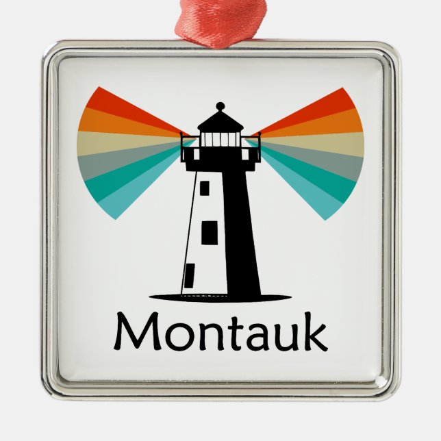 Montauk Point New York Lighthouse Rainbow Metal Ornament (Front)