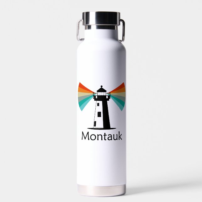 Montauk Point New York Lighthouse Rainbow Water Bottle (Front)