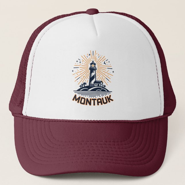 Montauk Point New York Lighthouse Sunrise Trucker Hat (Front)
