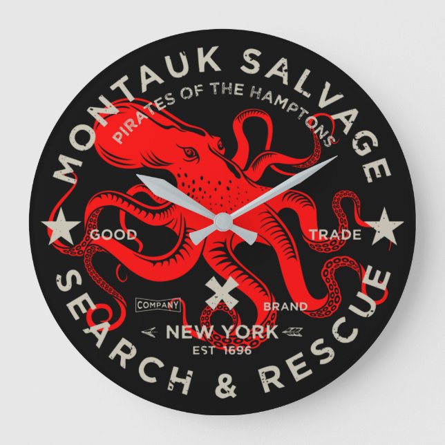 Montauk Salvage Co. Octopus Large Wall Clock (Front)