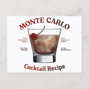 Monte Carlo Cocktail Recipe Art Postcard