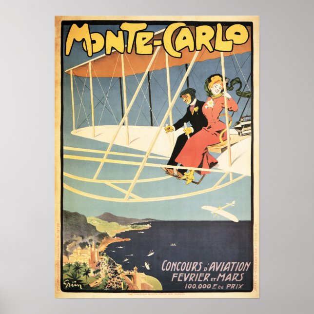 MONTE CARLO MONACO Vintage Art Deco Travel Poster (Front)
