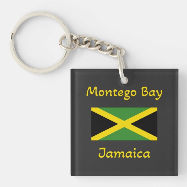 Montego Bay Jamaica – Jamaican Flag  Keychain (Front)