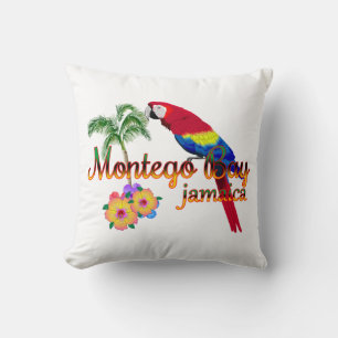 Montego Bay Jamaica Tropical Parrot Throw Pillow