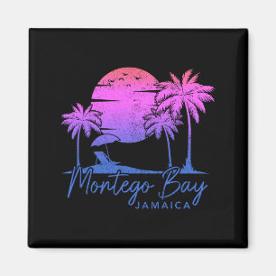 Montego Bay Jamaica Vintage Sunset Surfer Beach Magnet