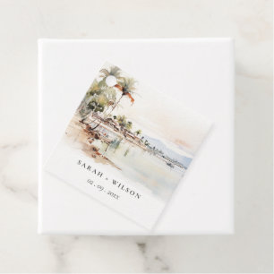 Montego Bay Jamaica Watercolor Landscape Wedding Favour Tags