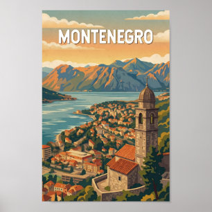 Montenegro Illustration Travel Art Vintage Poster