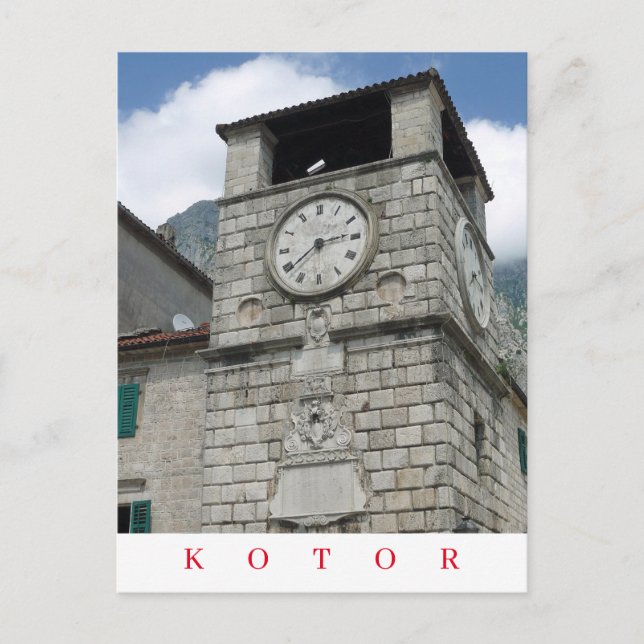 Montenegro Kotor clocktower view postcard (Front)