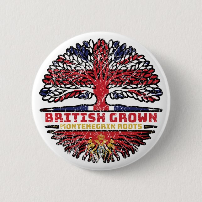 Montenegro Montenegrin British UK Tree Roots Flag 2 Inch Round Button (Front)