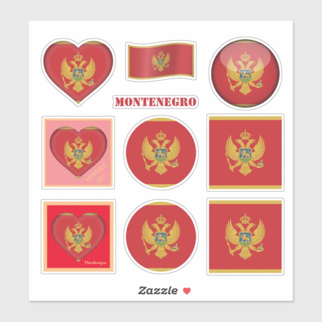 Montenegro stickers & Flag, Heart /sports (Sheet)