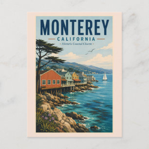 Monterey Bay California Illustration Travel Art Postcard