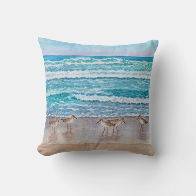 Monterey Bay Sandpipers Throw Pillow (Front)