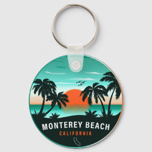 Monterey Beach California Retro Sunset Souvenirs Keychain