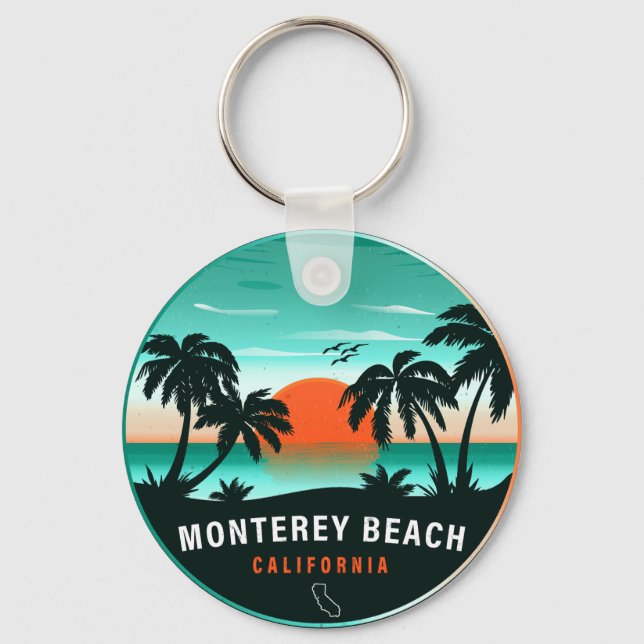 Monterey Beach California Retro Sunset Souvenirs Keychain (Front)