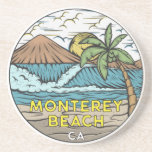 Monterey Beach California Vintage Coaster<br><div class="desc">Monterey Beach hand drawn illustration with mountains and ocean waves in the background. Perfect for anyone who loves to visit Monterey Beach.</div>