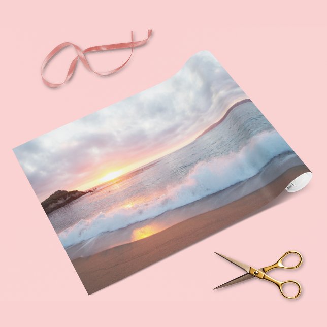 Monterey California Beach Waves Sunset Photo Wrapping Paper (Creator Uploaded)