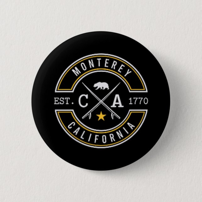 Monterey California Ca Retro Surfer Beach Front An 2 Inch Round Button (Front)