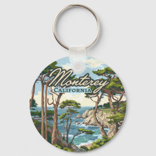 Monterey California Cypress Trees Ocean Coast Keychain