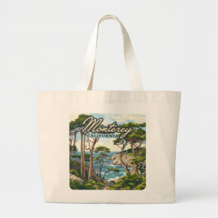 Monterey California Cypress Trees Ocean Coast Large Tote Bag