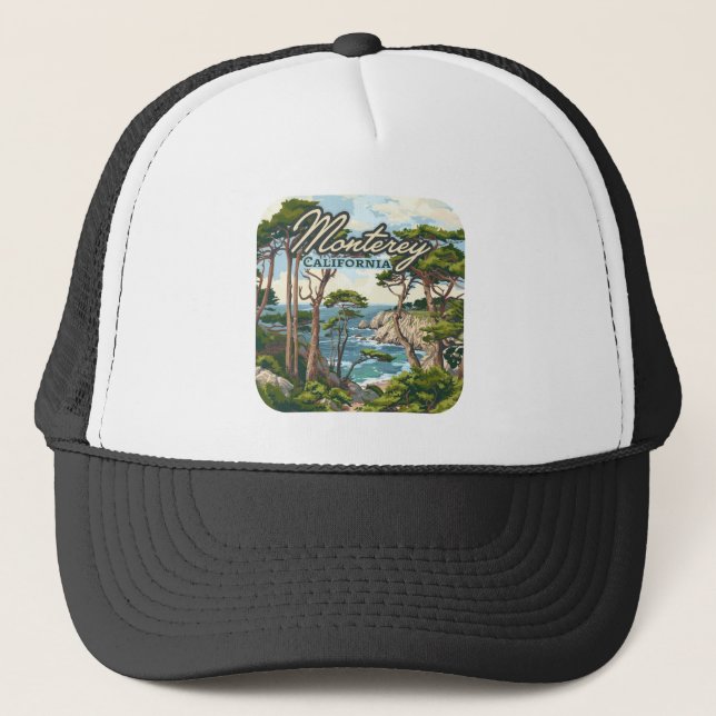 Monterey California Cypress Trees Ocean Coast Trucker Hat (Front)